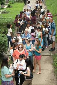 A crowd gathers early outside the Children's Department.